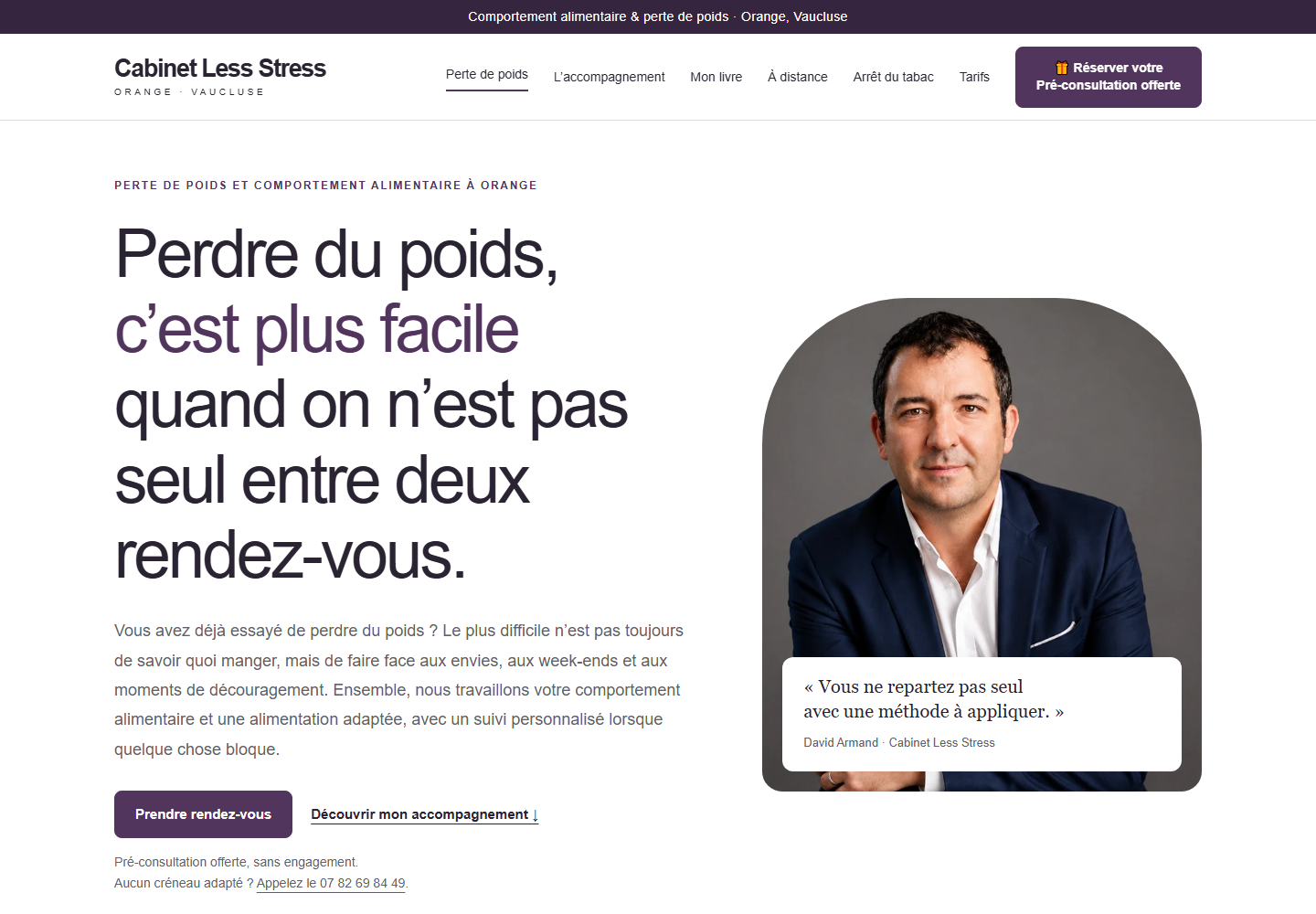 Aperçu de la page d’accueil du site Cabinet Less Stress